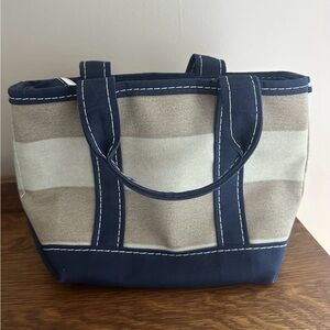 Vintage Mini LL Bean Boat and Tote- khaki and cream rugby stripes